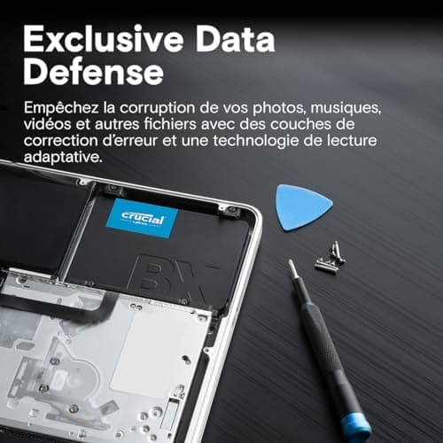Crucial BX500 SATA SSD 1To, SSD 2.5" Interne, jusqu'à 540Mo/s, Compatible avec Ordinateur Portable et de Bureau (PC), 3D NAND, Accélération dynamique de l'écriture, Disque Dur SSD - CT1000BX500SSD101