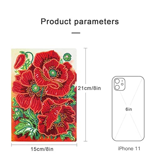 DCIDBEI Carnet de Notes 5D à Faire Soi-même Carnet Croquis A5 Blanko Diamond Painting Fleurs Coquelicots Enfants Avec Strass Carnet Secret Fille Notebook pour Fournitures Scolaires