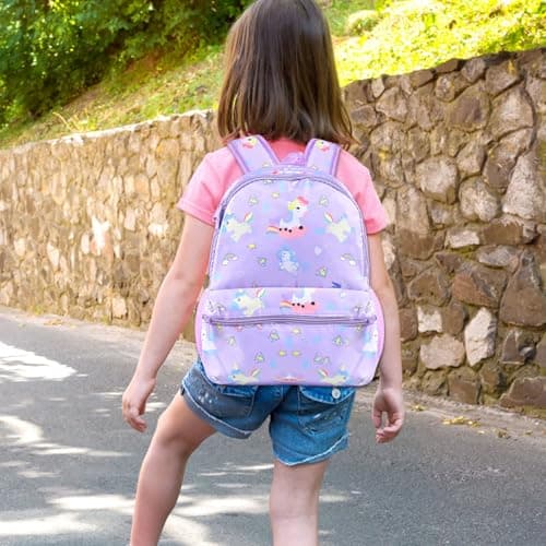 FGen Sac à dos licorne pour fille - Sac à dos mignon pour enfant - Avec poches latérales et sangle de poitrine - Sac d'école pour maternelle de 3 à 7 ans, a, M