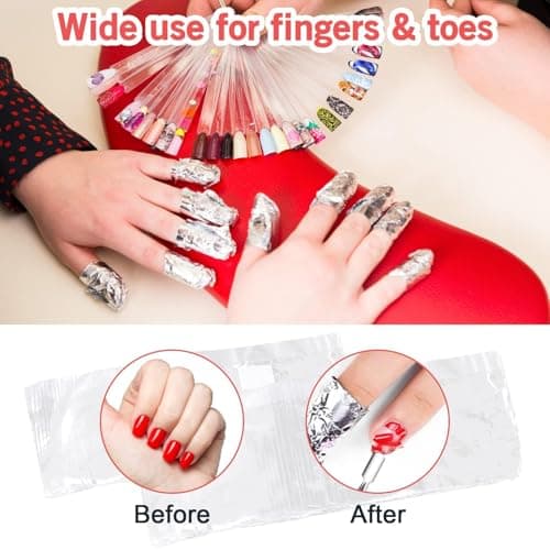 Sularpek 200 Pcs Papillotes en Aluminium Vernis à Ongles Enlever, Feuille d'aluminium Dissolvant, Papillotes Ongles d'aluminium pour Retirer Vernis à Ongles avec 1 Pièce pour Poussoir à Cuticules
