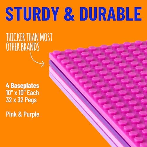Strictly Briks - Lot de 4 plaques de Base Classiques - pour Jeux de Construction - Compatible avec Toutes Les Grandes Marques - 25,4 x 25,4 cm - pour Fille