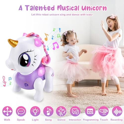 Ulikey Licorne Robot Enfant Jouet, Robot Licorne Interactif, Licorne Télécommandée avec LED, Musique, Danse et Marche, Licorne Jouet Fille Cadeau de Anniversaire Noël, Enregistrable, Programmable
