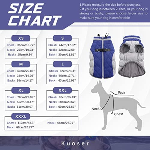 Kuoser Manteau d'hiver Imperméable pour Chien Veste Chaude Doublé en Polaire pour Chiot avec Col en Fourrure Gilet Coupe-Vent Extérieur Vêtement Réfléchissant pour Petits Moyens Grands Chiens