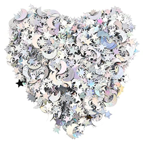 Vesaneae 30g/4000pcs Confettis de Table Étoile et Lune Holographique, Métalliques Feuille Étoiles Table Confetti, Mini Paillettes Feuille Confettis, pour Anniversaire Mariage Fête Décoration (Argent)