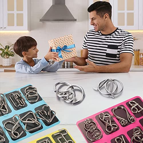 Holzsammlung 8 Pièces Casse Tete Metallique, Jeux Casse Tête Metal, Métallique Wire Set Mini IQ Puzzle, Esprit Test Jeu Educatif Logic Jouet Classique Cadeau pour Adulte et Enfant