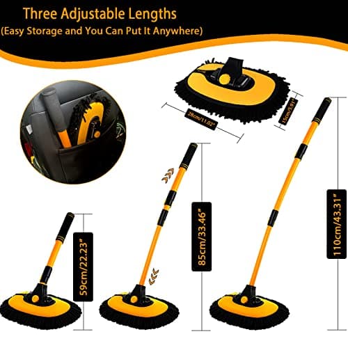 Inclinable 15° Brosse Lavage Voiture avec Manche Telescopique Rétractable 43" Alliage D’Aluminium Kit Balai Spéciale Nettoyage De Caravane Camion Outils De Chenille Microfibre Vadrouille Anti Rayure