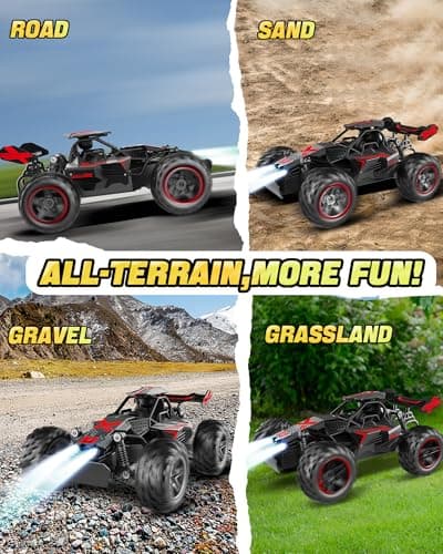 SZJJX Voiture Télécommandée Tout Terrain avec LED,2.4Ghz 15+KM/H Voiture Telecommandé Enfant 3 4 5 6 7+,Voiture RC,Coquille Alliage,Jouet Voiture Radiocommandée Cadeau pour Fille Garcon Noir Rouge