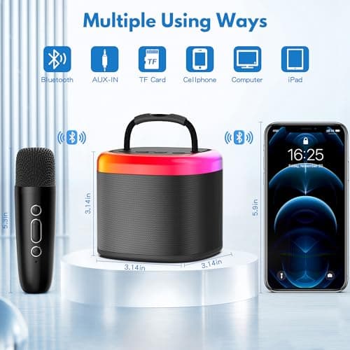 JYX Machine de Karaoké avec 2 Microphones sans Fil, Karaoke Portable Jouets pour Enfants Adultes, Mini Karaoke Bluetooth, Idee Cadeau Enfants 5,6,7,8,9,10,11,12,13,14,15 Ans Jouet Noir/Beige