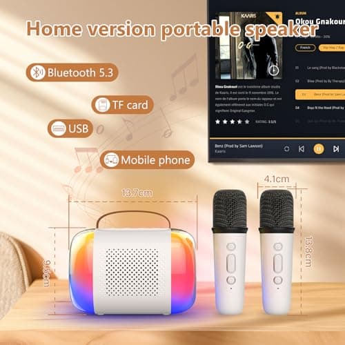 Micro Karaoke Enfant avec 2 Microphones, Mini Karaoke Machine Portable sans Fil, Convient aux Enfants et Aux Adultes, avec des Lumières LED et des Effets de Changement de Voix, Un Cadeau pour Les Fill