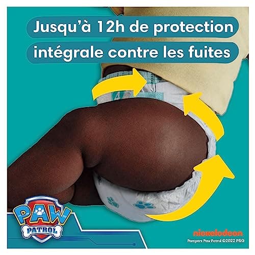 Pampers Baby-Dry, Taille 4, 222 Couches, 9-14kg, A La Rescousse Contre Les Fuites Grâce A Une Protection Intégrale Jusqu'à 12h, Edition Limitée avec La Pat’Patrouille, Pack 1 Mois