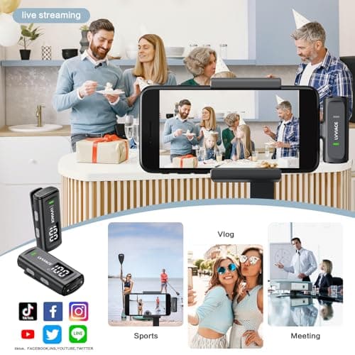 LVVIACE Micro Cravate pour iPhone iPad avec étui de Chargement de 40 Heures pour l'émetteur et l'affichage Numérique, Micro Cravate sans Filde 82 Pieds avec Annulation de Bruit (Lightning)