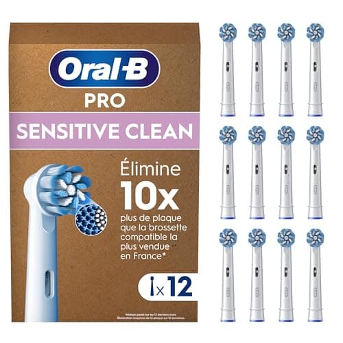 Oral-B Pro Sensitive Clean Brossettes De Rechange, Blanches Et Rondes Pour Éliminer Plus De Plaque, Nettoyage En Profondeur, Compatibles Avec Les Brosses Électriques Sauf iO/Pulsonic, Lot De 12 Têtes