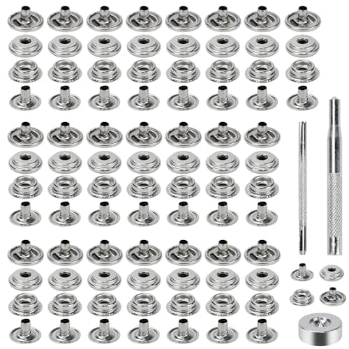 HEKOBAG 300 Pièces Boutons Pression en Métal, 15mm Kit de Fixation Bouton Pression, Boutons Pression à Coudre avec Outils en Métal, Pression Metal Couture pour Jeans, Vêtements, Sacs, Cuir, Artisanat
