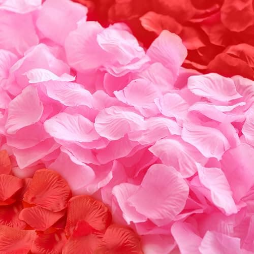 Lafefe 1200 Pétales de Rose Artificiels, Pétales de Rose Jetables pour Mariage, Pétales de Fleurs Séchées pour Mariage, Saint Valentin, Ambiance Romantique- Rouge, Rose