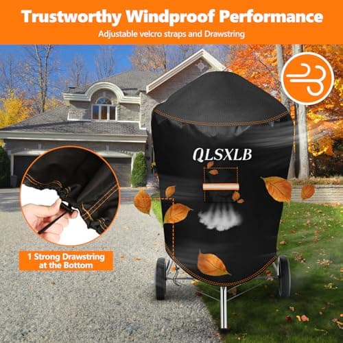 QLSXLB Housse Barbecue Exterieur Rond, Oxford 600D Robuste Bache de Protection BBQ Φ50x81cm, Couverture de Grill Anti-Vent/Anti-UV/Anti-l'eau/Anti-l'Humidité/Antipoussière Noir