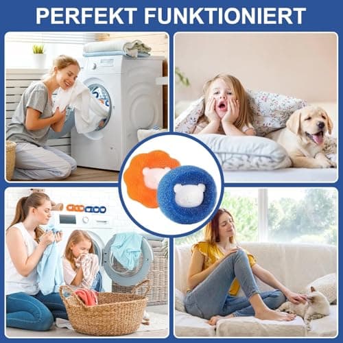 Boule Anti Poil Machine à Laver, 8 Pièces Attrape Poils Machine a Laver Réutilisable, Balle de Lavage Anti Poils, Boule Lessive, Enleve des Poil Animaux pour les Vêtements et la Literie (Orange)
