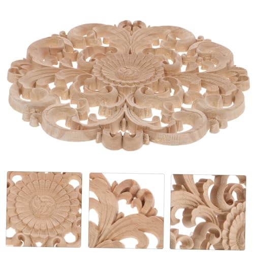 ORFOFE Rosace Sculptée Onlays De Meubles Bois Sculpté Onlay Meubles Applique Fleur Ornlay Applique Bois Non Fini Appliques Applique Non Peint Rond Onlays en Bois Moulure Bois Sculpt