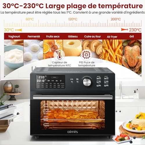 Oimis Friteuse à Air Chaud Sans Huile Four 30L,Gris, 1800W avec 21 Programmes Prédéfinis, Rôtissoire,Déshydrateur, 6 Accessoires, Recettes(NO Panier Rotatif)