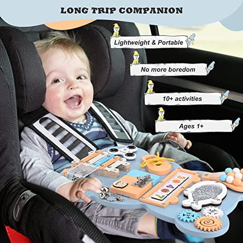 Yontwe Tableau occupé Montessori Plateau de Jeu sensoriel Apprentissage de la motricité Fine Planches d'activités sensorielles en Bois Faites à la Main Jouet d'éducation précoce 1-6 Ans