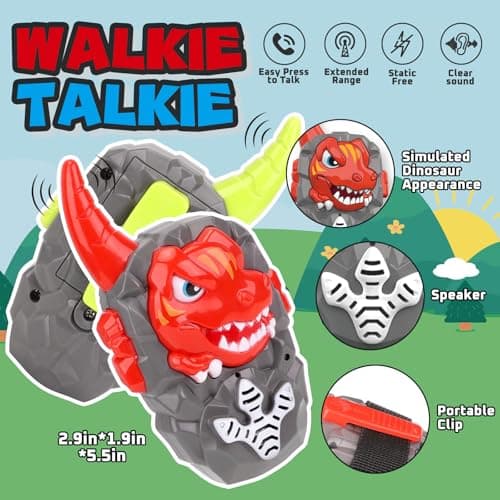 2 Paquets de talkies-Walkies Dinosaures pour Enfants, Jouets d'intérieur et d'extérieur d'une portée d'un Demi-Mile pour Les garçons âgés de 3 à 5 Ans