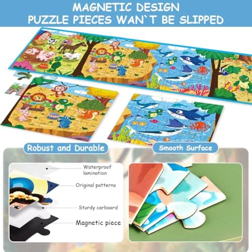 Jeu Magnétique Puzzle, Jouet Puzzle en Magnétique pour Enfants, Montessori Puzzle Enfant Quiet Book, Puzzle Animaux, Jeux de Puzzle pour Enfants, Jeux de Voyage Enfants à Partir de 3 4 5 Ans