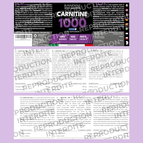 Bandini® L-CARNITINE Carnipure® 100 Comprimés - Supplément de Tartrate L Carnitine (100 doses, 100 jours) 1000mg - Pour Sportifs qui Pratiquent une Activité Physique à Haute Intensité - 100% Vegan