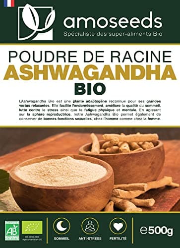 Ashwagandha en Poudre Bio 500G | Ginseng Indien | Stress, Sommeil, Adaptogène | Poudre de Racine 100% Pure d'Ashwagandha (Withania Somnifera) Biologique (Ginseng indien), Qualité Supérieure