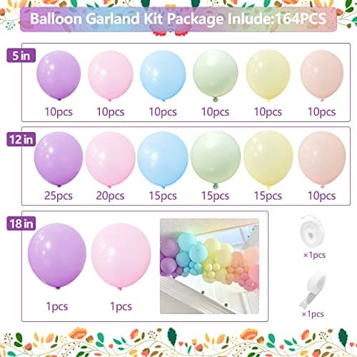 Kit Arche Ballons Pastel, 164 Pièces Macaron Rose Violet Bleu Jaune Vert Orange, Ensemble Guirlandes Ballons, Kit Bricolage Arc En Ciel Pastel Latex Pour Garçon Fille Fête Anniversaires Mariage