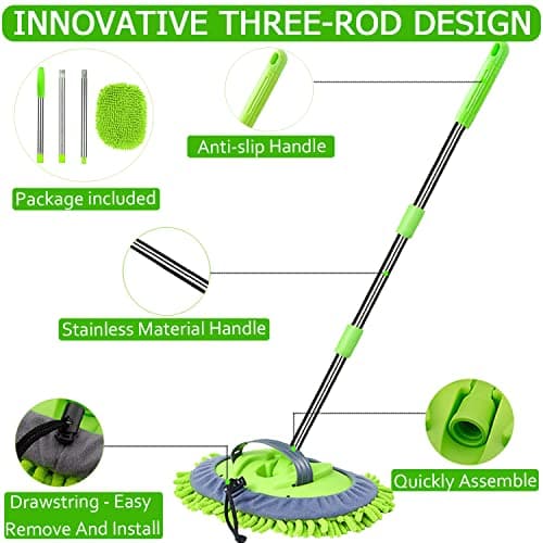 WillingHeart Brosse Nettoyage Voiture 120cm Microfibre Balai Lavage avec Manche Telescopique 2 in 1 Pinceau pour Camion Automobile Camping Car Accessoire Extérieur Intérieur Detailing Kit Anti Rayure