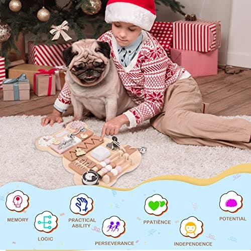 Doovasen Busy Board Montessori 12 en 1 Jouet pour tout-petits Jouet sensoriel Jouet de motricité Jeux de voyage Jouet sensoriel Cadeau pour 2 3 4 ans, TY-QK-014