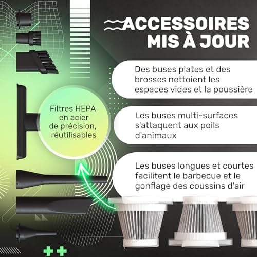 BUNIK Aspirateur Puissant 21000Pa pour Voiture - Aspirateur sans Fil avec autonomie 37 Min, Compact et performant, Accessoires Inclus pour Voiture et Maison