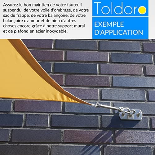 Toldoro® Fixation Plafond en Acier Inoxydable avec Chevilles & vis/Crochet Mural a Visser jusqu'à 400 kg/Crochet Plafond pour Fauteuil Suspendu, Voile Solaire, balancoire d'amour, Sac de Frappe