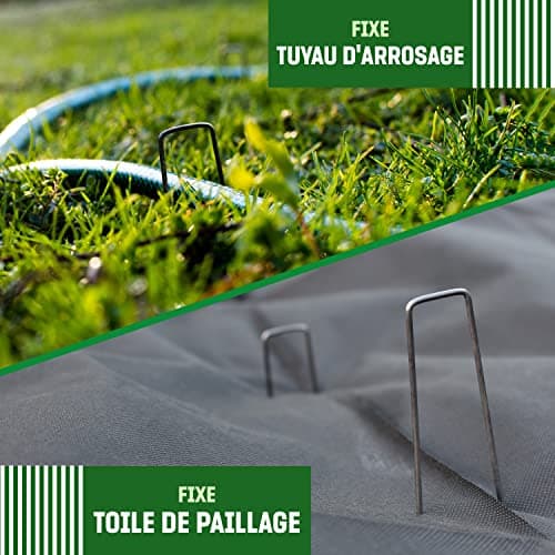 GardenGloss Piquets de Fixation en Acier (25 Pièces) - pour Toiles de Paillages et de Jardinage, Grillage et Filets - 150 mm de Long, 25 mm de Large, Ø 2.7 mm
