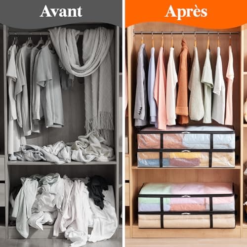 Lifewit Lot de 4 Sac de Rangement Transparent 60L, Boite Rangement Sous Lit Pliable avec Poignées, Sac de Rangement Vetement en PP pour Demenagement, Vêtements, Couvertures, Housse de Couette, Jouets