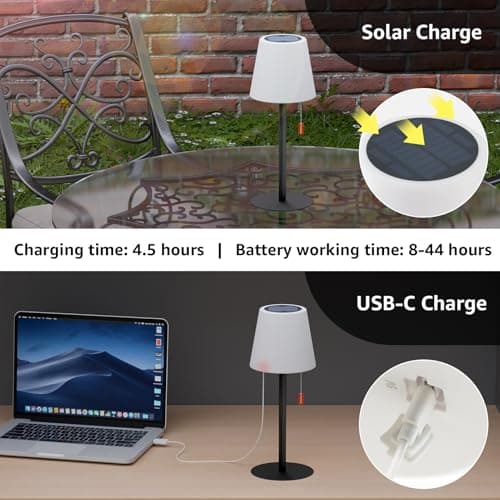 Postlucky Lampe de Table Solaire Exterieur avec Télécommande Lampe de Table Solaire 8 Couleurs Dimmable Rechargeable Lampe de Table Sans Fil pour Jardin Patio Terrasse