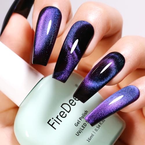 Firedeep 9d cat eye gel vernis à ongles, 16ml Galaxy blue purple caméléon gel magnétique poli LED/UV trempé vernis à ongles kit avec aimant