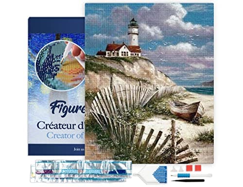 Figured’Art Diamond Painting Broderie Diamant 40x50cm Avec Cadre Toile Tendue Strass Perles Carrés - Bord de Mer - Kit Complet Paysage 5D DIY Activité Manuelle Loisirs Créatifs Adultes