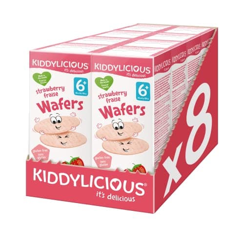Kiddylicious Wafers Fraise I Dès 6 Mois I Sans Gluten & Sans Lait I 8 Packs de 16g (4 Sachets de 4g) | 128g
