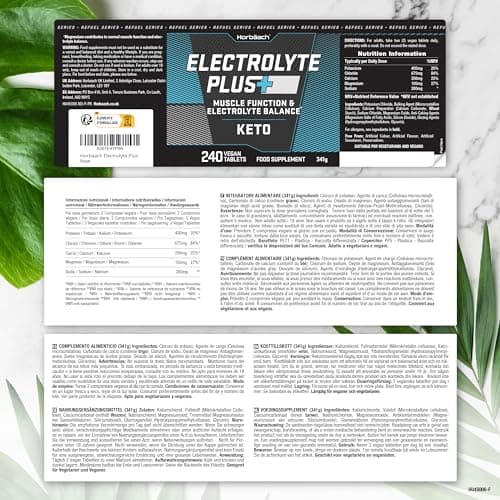 Electrolytes Hydratation 1575mg | 240 Comprimés | Electrolytes Sans Sucre Avec Sodium, Calcium, Magnesium Potassium - Énergie, Fonction Musculaire Sport, Fatigue | by Horbaach