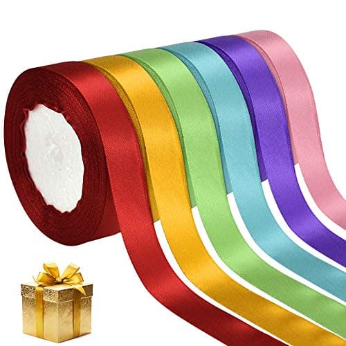 DECARETA 6 Rouleaux de Ruban Satin 22m*2cm Ruban de Soie Rubans de Couleur Ruban Satin Mariage Celebrate Ruban de Noël Coupable Rubans pour Emballage Cadeau, Decoratif, Bricolage, Artisanat