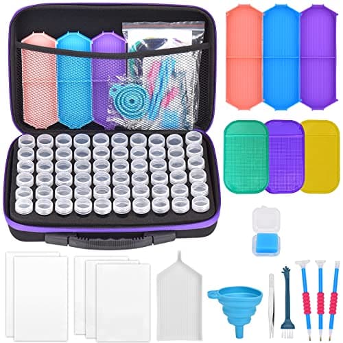 DUOJIN Boîte de Rangement pour Peinture au Diamant 5D, Box avec Entonnoir, Boîte de Tri pour Broderie Portable, Quick Point Caisse de rangement, Artisanat de Bricolage Pince à épiler 60 Compartiments