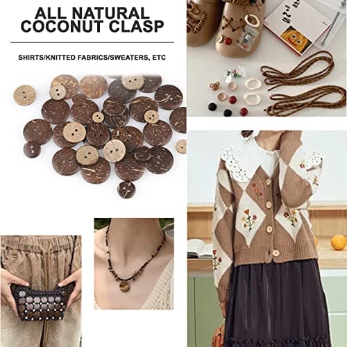 ZDNT 100 Pcs Boutons en Bois,Boutons de Noix de Coco Naturelle,Boutons en Bois de Noix de Coco,Boutons Ronds Marron,Ronds Boutons 2 Trous pour Fournitures d'Artisanat de Couture Bricolage,5 Tailles