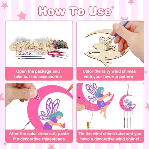 HONMOK 12pcs Carillons à Fabriquer pour Enfant Kit Fée Carillon Bricolage de Loisir Créatif Noël Carillon à Peindre pour Fille Garçon Décoration Activité Manuelle Fête Halloween Anniversaire