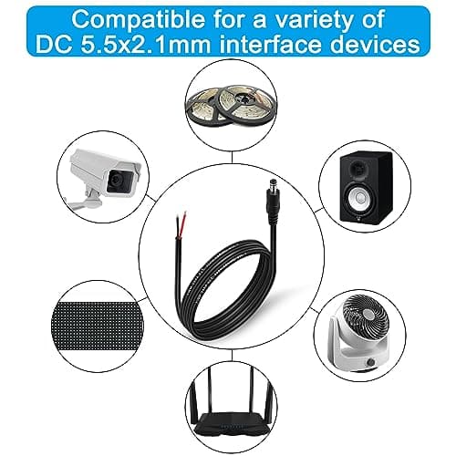 HATMINI 3 Piece 18AWG DC Power Pigtail Cable 3.3ft DC5521 Male Cylinder Plug Power Cable Male Connector for CCTV Surveillance Camera LED Light Bar (Mâle)