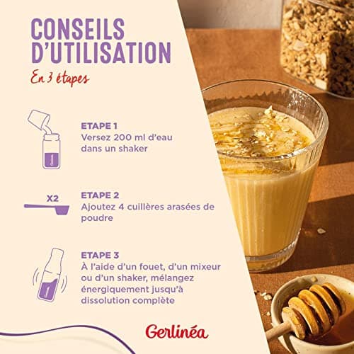 Gerlinéa Boisson Minceur goût Avoine Miel - Substituts de repas riche en protéines végétales - Poudre à reconstituer - contient 8 repas