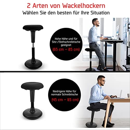 Dynaseat Tabouret ergonomique réglable en hauteur pour s'asseoir et se tenir debout (noir, version 45-65) - Tabouret de bureau ergonomique - Tabouret de bureau avec effet oscillant - Aide à la