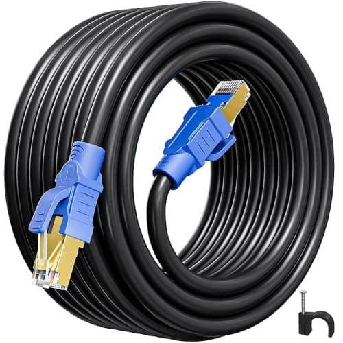 Cat 8 Câble Ethernet 20m Rj45 20m Câble Réseau Blindé Cat 8 40Gbps 2000MHz Haut Debit Câble LAN SFTP PIMF Anti-interférence Long CAT8 Câble Internet Extérieur Etanche Pour Routeur Switch(20 Clips)