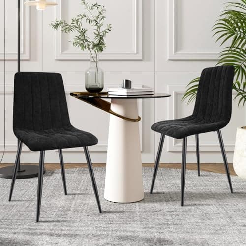 ANVOFONG Chaises de Salle à Manger Lot de 4,Chaise Cuisine en Tissu Lin,Chaises Tapissées avec Pieds en Fer,Chaise Chambre à Coucher, Chaise Salon,Chaises Salle de Séjour-Noir