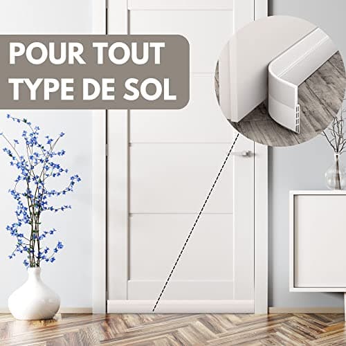Vellure® Bas de porte anti-courant d'air & étanchéité porte - NOUVEAU bas de porte isolant (rapide à installer), idéal pour l'isolation contre le froid, le bruit & l'humidité (1 x blanc)