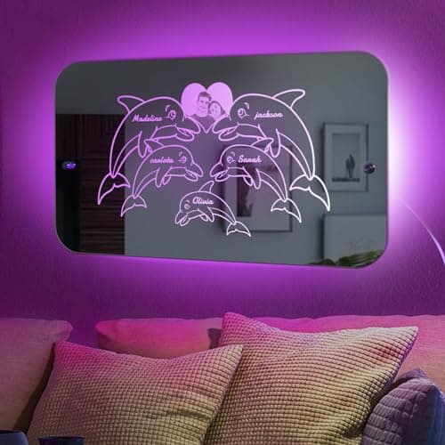 DUOYUN Miroir Personnalisé avec Nom, Miroir Lumineux LED avec Nom Et Photo, DéCoration Murale De Chambre à Coucher, IdéEs Cadeaux pour La FêTe des MèRes/PèRes La Saint-Valentin Un Anniversaire NoëL
